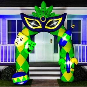 JOIEDOMI Mardi Gras Inflatable 9.5 ft Mardi Gras Archway LED Lights Mask TESTED